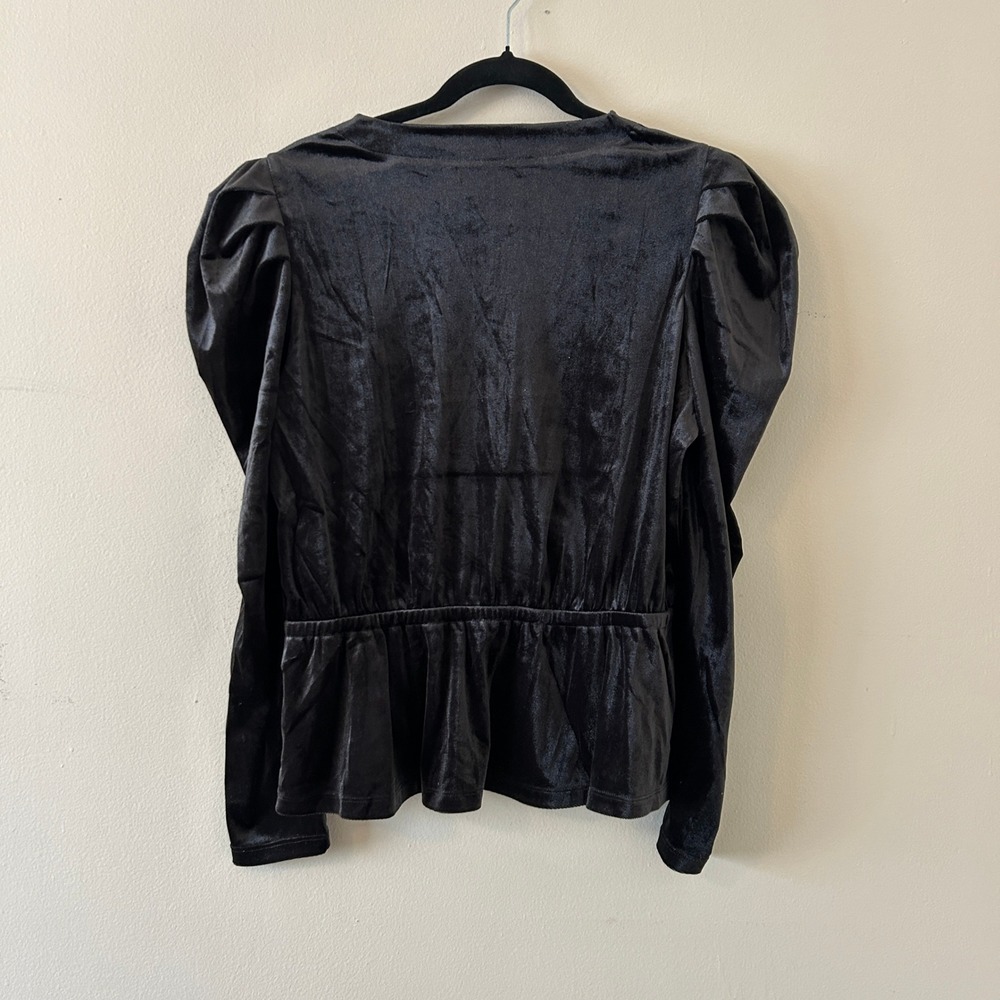 LOFT Womens Black Whimsigoth Velvet Puff Sleeve Peplum Wrap Top Size L - Picture 7 of 7